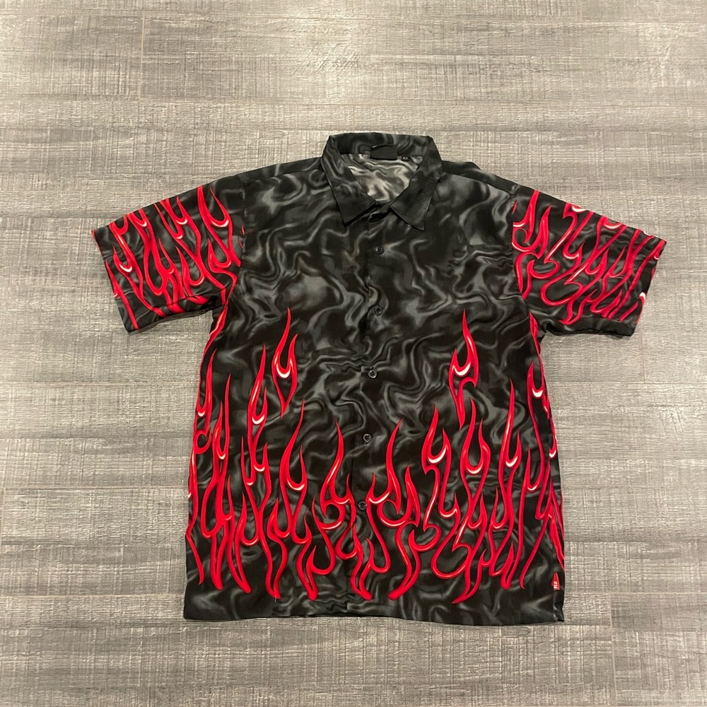 Y2K Flame Short Sleeve Button Up Shirt